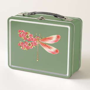Flower dragonfly with jewellery sakura metal lunch box