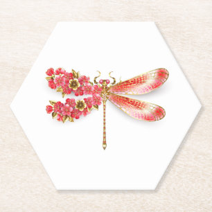 Flower dragonfly with jewellery sakura paper coaster