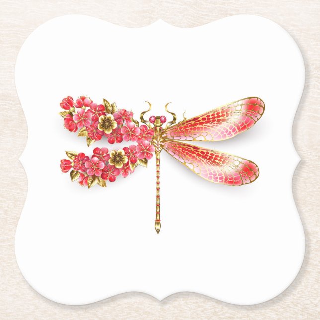Flower dragonfly with jewellery sakura paper coaster (Front)