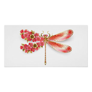 Flower dragonfly with jewellery sakura poster
