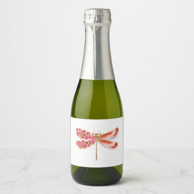 Flower dragonfly with jewellery sakura sparkling wine label (Front)