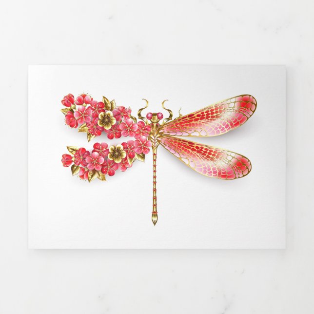 Flower dragonfly with jewellery sakura Tri-Fold card (Cover)