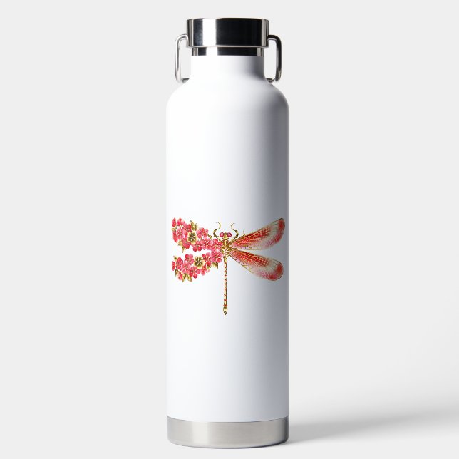 Flower dragonfly with jewellery sakura water bottle (Front)