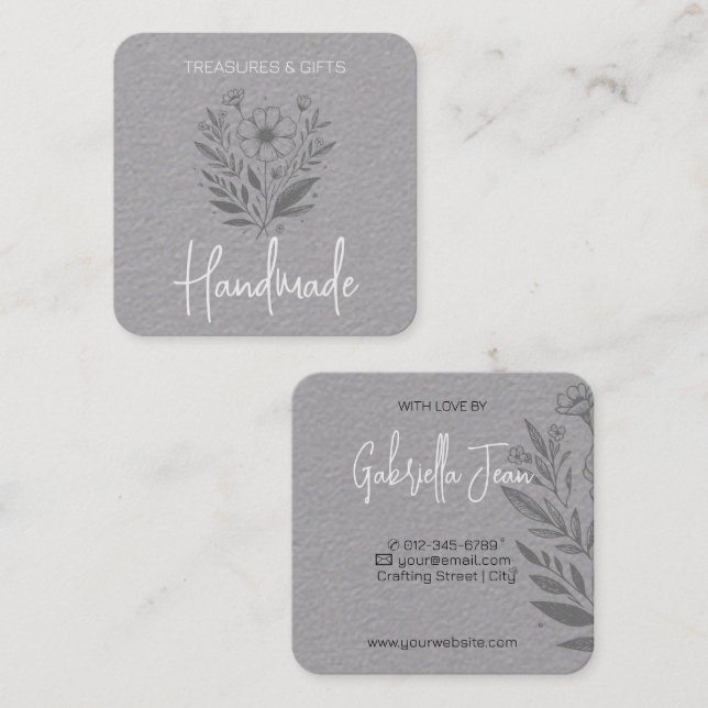 Flower Drawing Handmade Crafts Simple Kraft Paper Square Business Card (Front/Back)