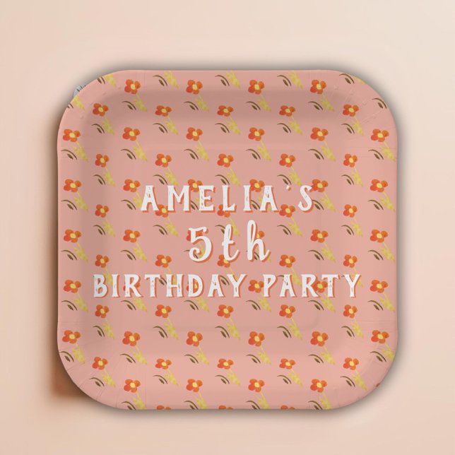 Flower Drawing Pattern Girl Birthday Party Paper Plate (Creator Uploaded)
