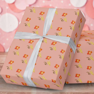Flower Drawing Pink Pattern Girl Birthday Party Wrapping Paper