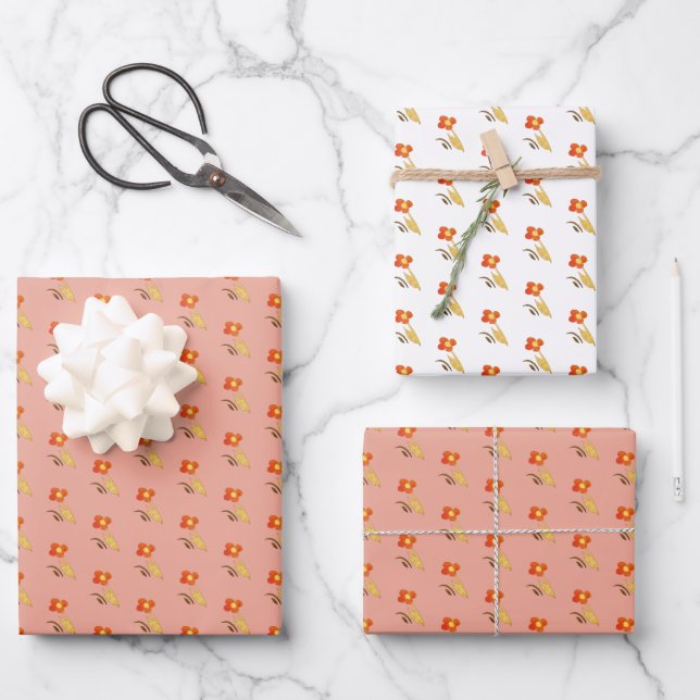 Flower Drawing Pink Pattern Girl Birthday Party Wrapping Paper Sheet (Front)