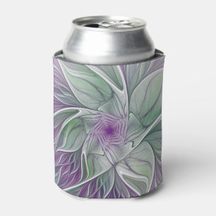 Flower Dream, Abstract Purple Green Fractal Art Can Cooler