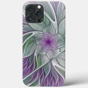 Flower Dream, Abstract Purple Green Fractal Art iPhone 13 Pro Max Case