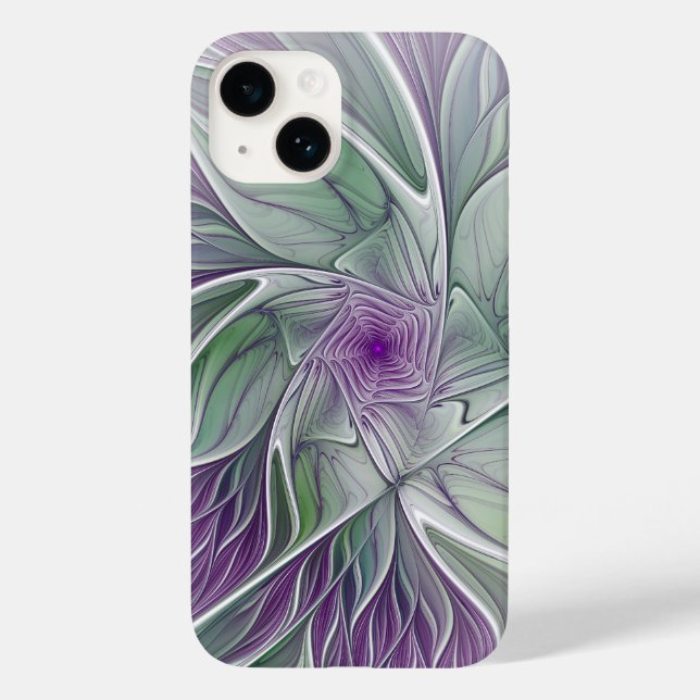 Flower Dream, Abstract Purple Green Fractal Art Case-Mate iPhone Case (Back)
