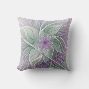 Flower Dream, Abstract Purple Green Fractal Art Cushion