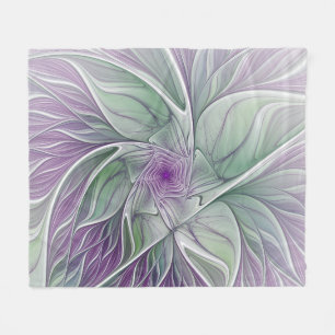 Flower Dream, Abstract Purple Green Fractal Art Fleece Blanket