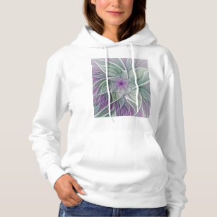 Flower Dream, Abstract Purple Green Fractal Art Hoodie
