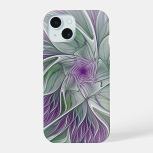 Flower Dream, Abstract Purple Green Fractal Art iPhone 15 Case