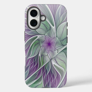 Flower Dream, Abstract Purple Green Fractal Art iPhone 16 Case
