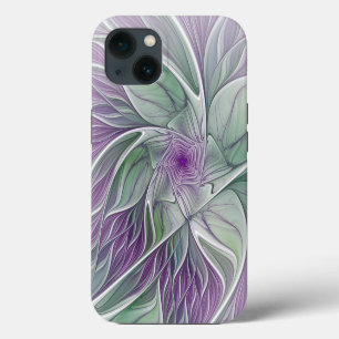 Flower Dream, Abstract Purple Green Fractal Art iPhone 13 Case