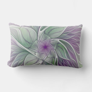 Flower Dream, Abstract Purple Green Fractal Art Lumbar Cushion