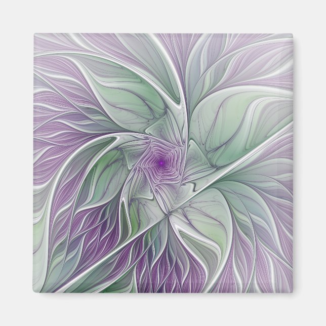 Flower Dream, Abstract Purple Green Fractal Art Magnet (Front)