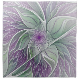Flower Dream, Abstract Purple Green Fractal Art Napkin