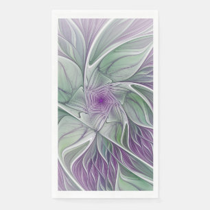 Flower Dream, Abstract Purple Green Fractal Art Napkin