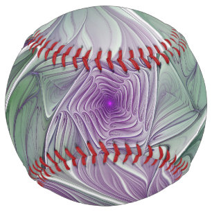 Flower Dream, Abstract Purple Green Fractal Art Softball
