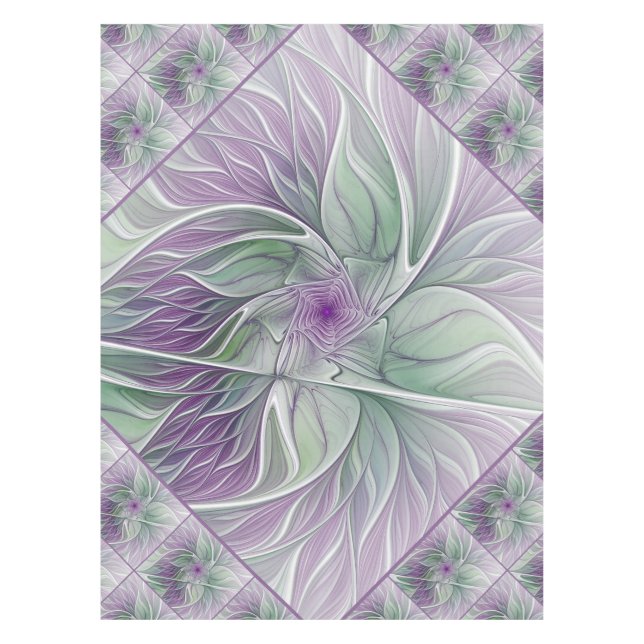 Flower Dream, Abstract Purple Green Fractal Art Tablecloth (Front)