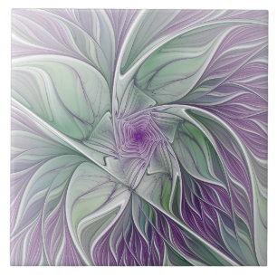 Flower Dream, Abstract Purple Green Fractal Art Tile