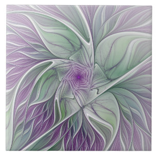 Flower Dream, Abstract Purple Green Fractal Art Tile