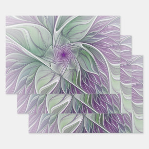 Flower Dream, Abstract Purple Green Fractal Art Wrapping Paper Sheet