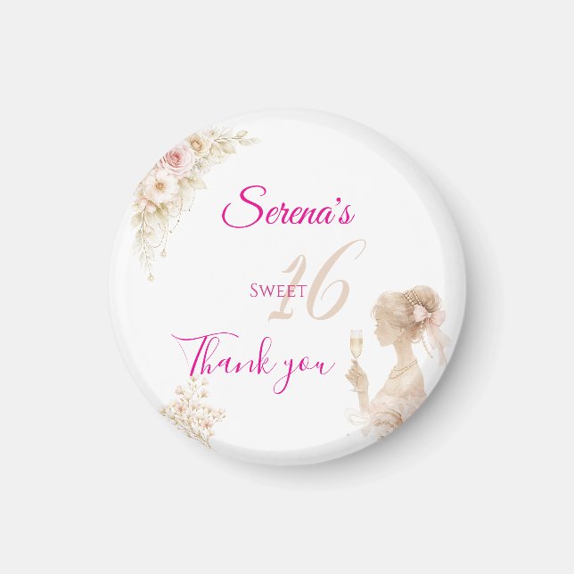Flower Dreamy Soft Sweet 16 Birthday Button Magnet (Front)