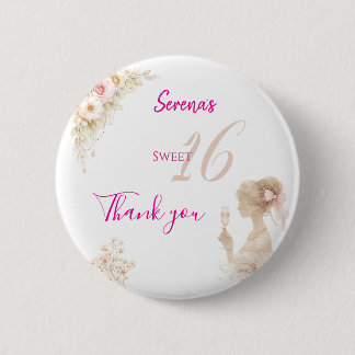 Flower Dreamy Soft Sweet 16 Birthday Button Pin
