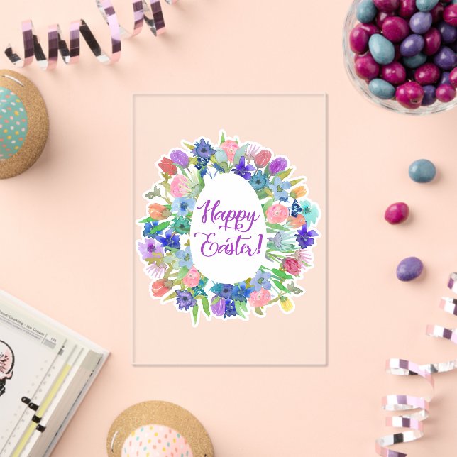 Flower Egg Shaped Wreath Happy Easter Acrylic Invitations (Insitu (Celebration))