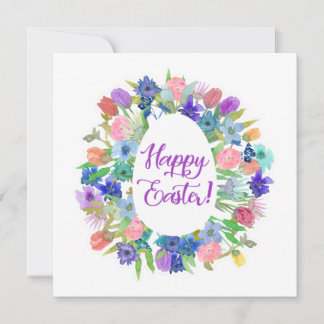 Flower Egg Shaped Wreath Happy Easter Invitation