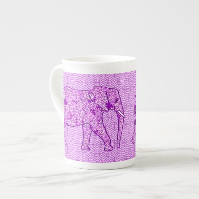 Flower elephant - amethyst purple bone china mug (Front Left)