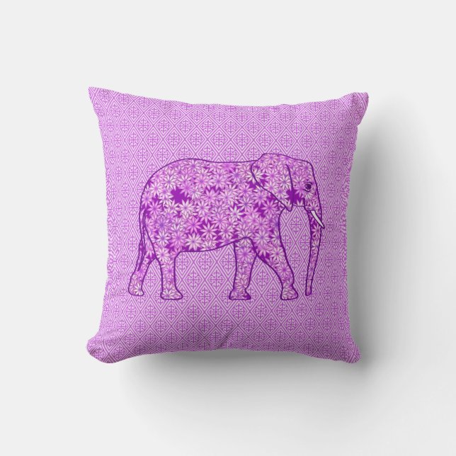 Flower elephant - amethyst purple cushion (Front)