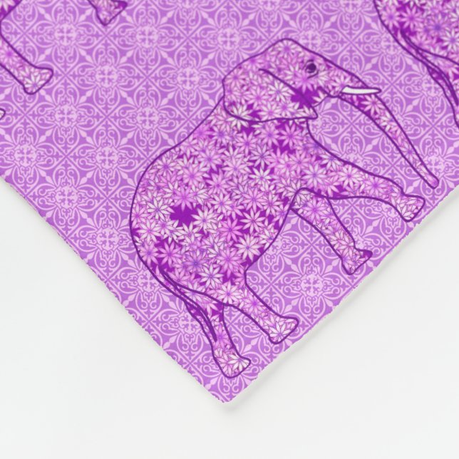 Flower elephant - amethyst purple fleece blanket (Corner)