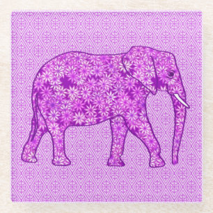 Flower elephant - amethyst purple glass coaster