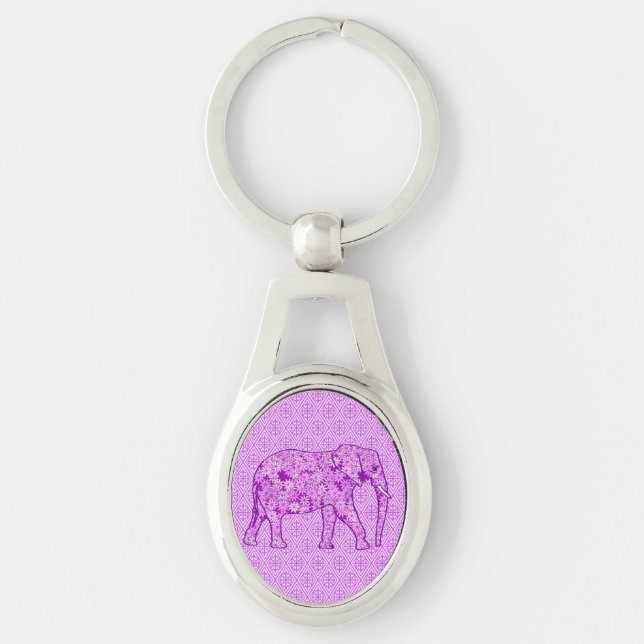 Flower elephant - amethyst purple key ring (Front)
