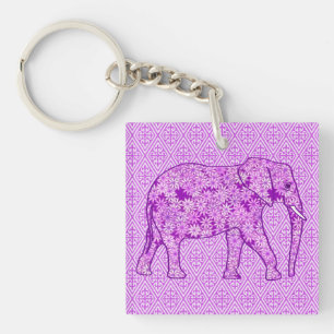 Flower elephant - amethyst purple key ring