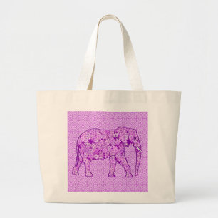 Flower elephant - amethyst purple large tote bag