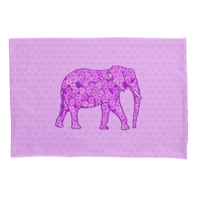 Flower elephant - amethyst purple pillowcase (Front)