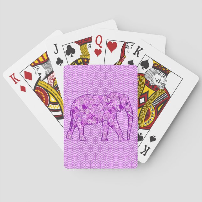 Flower elephant - amethyst purple playing cards (Back)