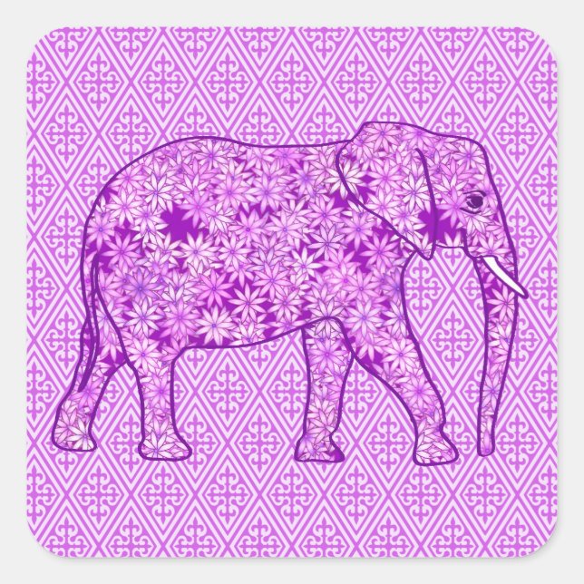Flower elephant - amethyst purple square sticker (Front)