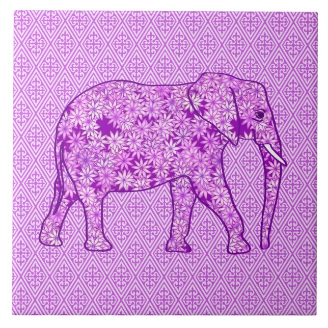 Flower elephant - amethyst purple tile (Front)
