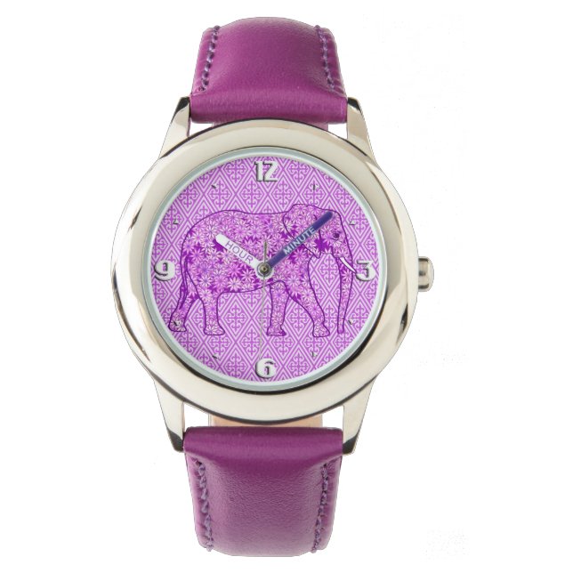 Flower elephant - amethyst purple watch (Front)
