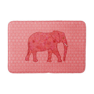Flower elephant - deep red and coral bath mat