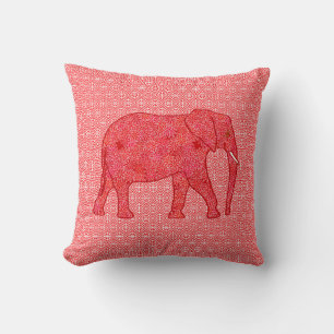 Flower elephant - deep red and coral cushion