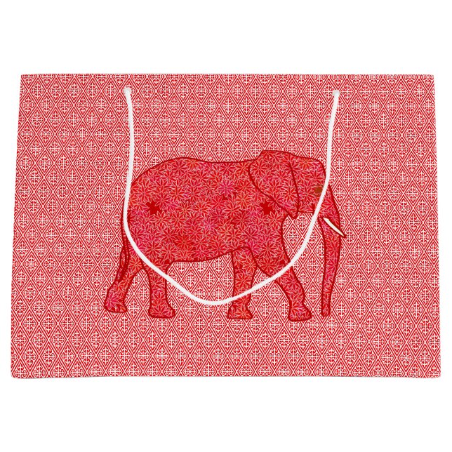 Flower Elephant, Deep Red and Coral Large Gift Bag (Front)