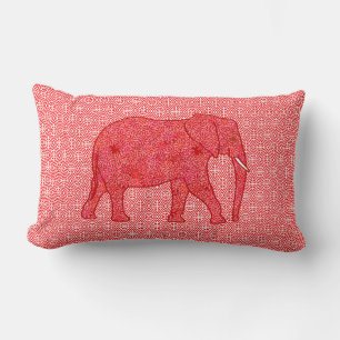 Flower elephant - deep red and coral lumbar cushion
