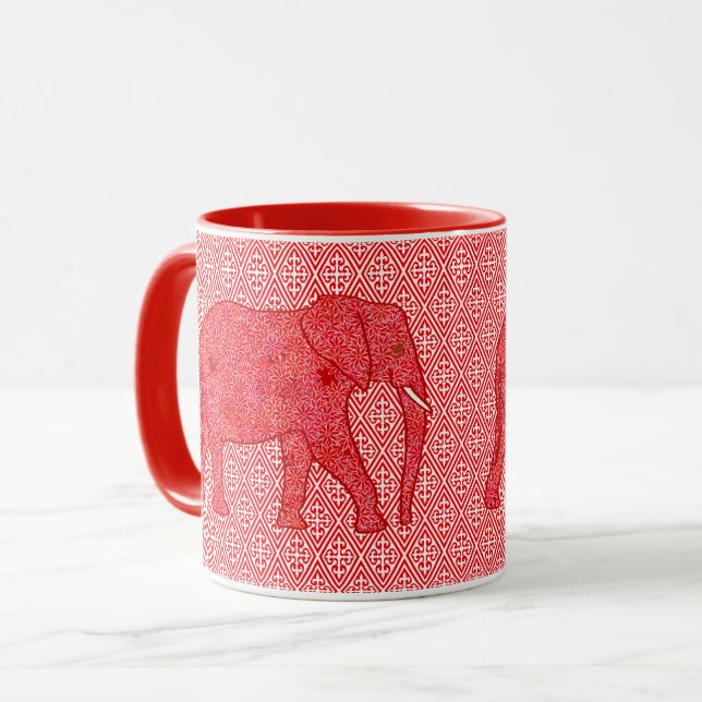 Flower elephant - deep red and coral mug (Front Left)